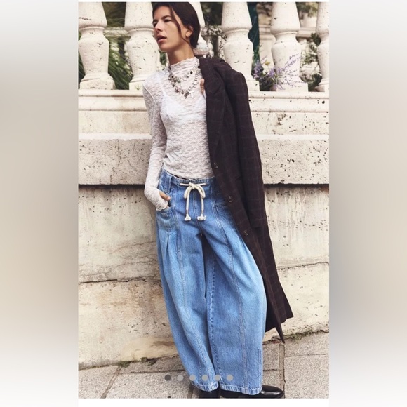 We The Free Denim - Free People Margo Barrel Pull On Jeans We The Free Rope Tie Bergamot Blue